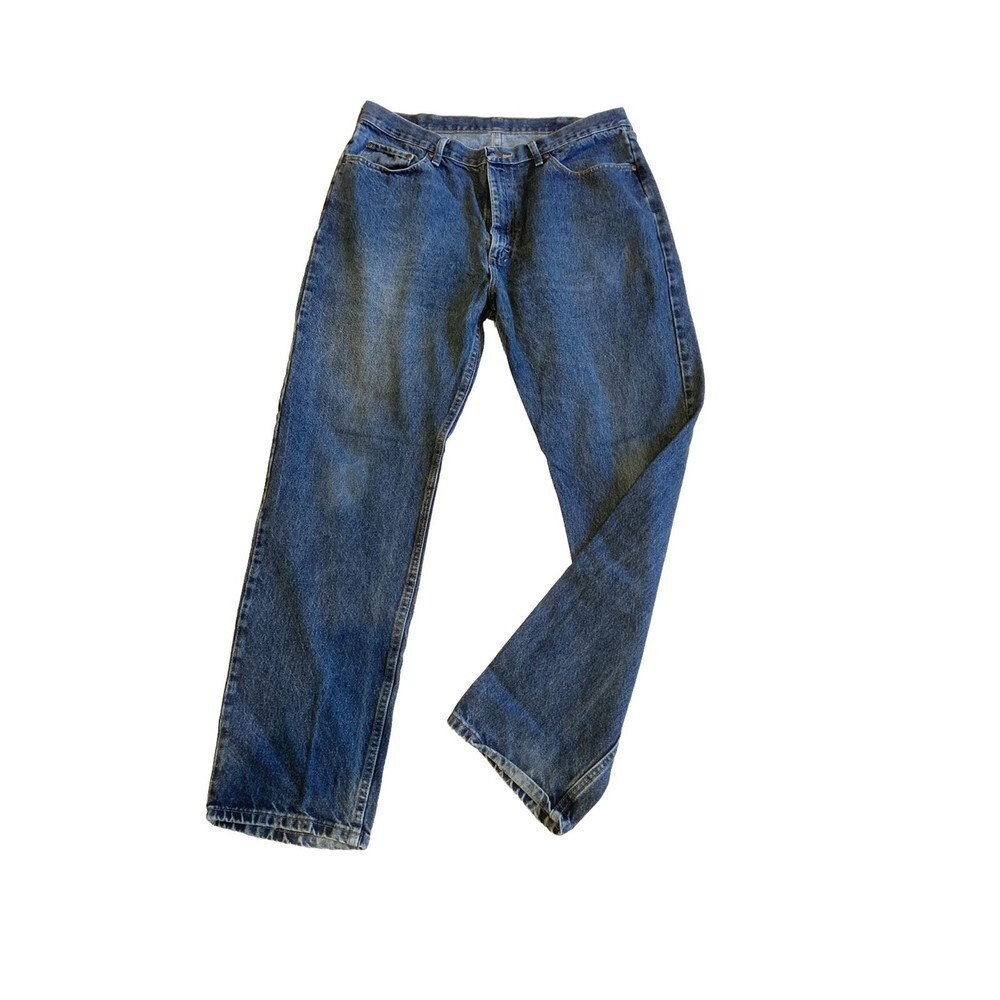 Wrangler Men’s Size 38x34 Dark Wash Mid-rise Regular Fit Jeans Straight Leg Logo